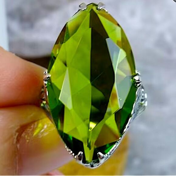 Sterling Silver Aquamarine Zircon Ring, Large Stone, Cocktail - Picture 5 of 8